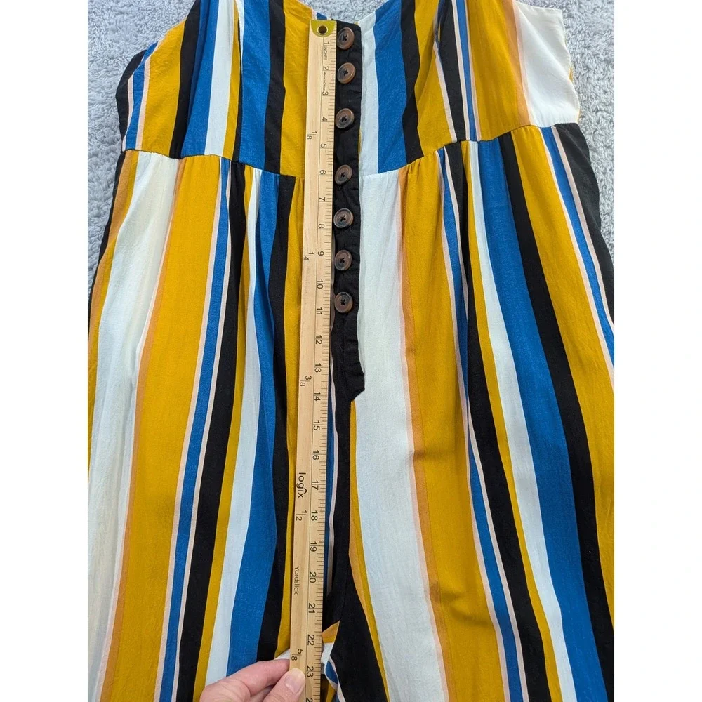 Urban Outfitters Jumpsuit Women's Large Yellow Striped Cropped Button Front‎